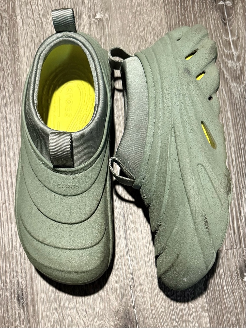 CROCS Echo Storm Spray Texture Olive  Green Slip-On Clog Shoes Women Sz 8